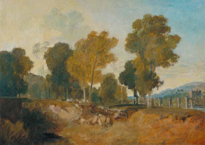 Joseph Mallord William Turner Trees beside the River, with Bridge in the Middle Distance